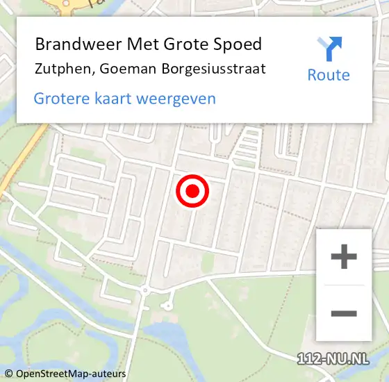 Locatie op kaart van de 112 melding: Brandweer Met Grote Spoed Naar Zutphen, Goeman Borgesiusstraat op 5 december 2017 12:14