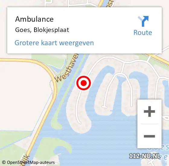 Locatie op kaart van de 112 melding: Ambulance Goes, Blokjesplaat op 5 december 2017 12:58