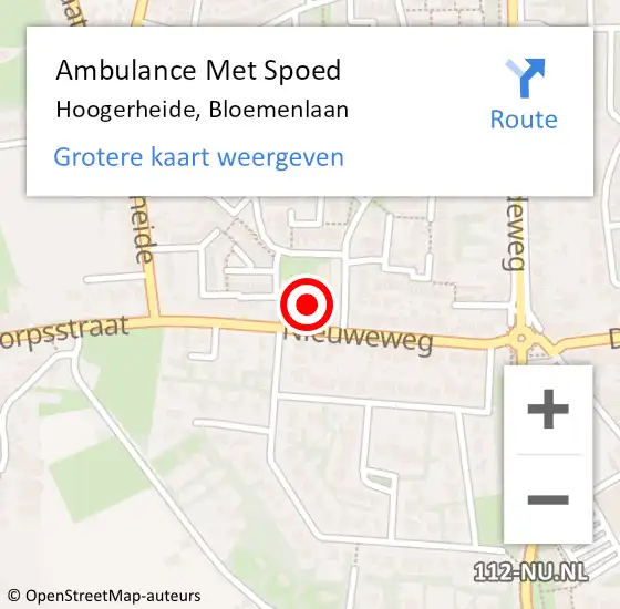 Locatie op kaart van de 112 melding: Ambulance Met Spoed Naar Hoogerheide, Bloemenlaan op 5 december 2017 14:01