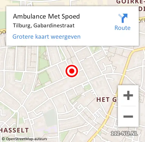 Locatie op kaart van de 112 melding: Ambulance Met Spoed Naar Tilburg, Gabardinestraat op 5 december 2017 14:11