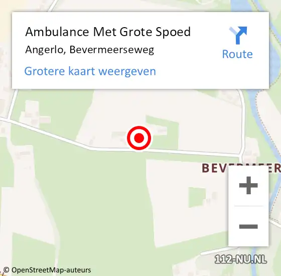 Locatie op kaart van de 112 melding: Ambulance Met Grote Spoed Naar Angerlo, Bevermeerseweg op 5 december 2017 14:57