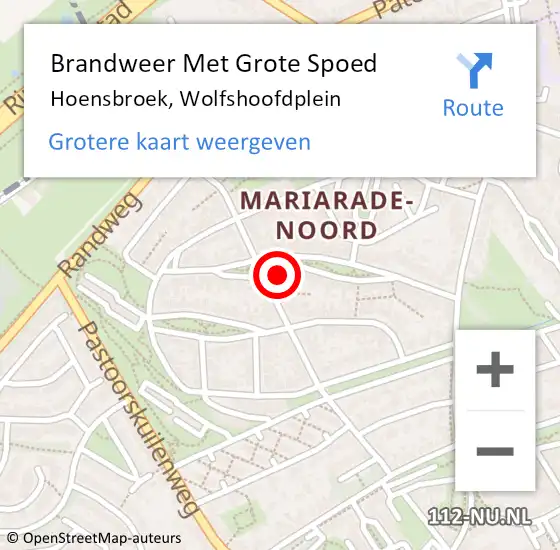 Locatie op kaart van de 112 melding: Brandweer Met Grote Spoed Naar Hoensbroek, Wolfshoofdplein op 5 december 2017 15:51