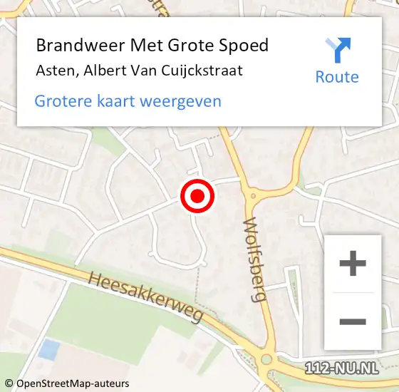 Locatie op kaart van de 112 melding: Brandweer Met Grote Spoed Naar Asten, Albert Van Cuijckstraat op 5 december 2017 15:53