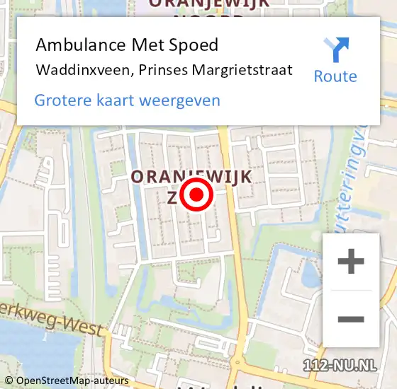 Locatie op kaart van de 112 melding: Ambulance Met Spoed Naar Waddinxveen, Prinses Margrietstraat op 5 december 2017 16:28