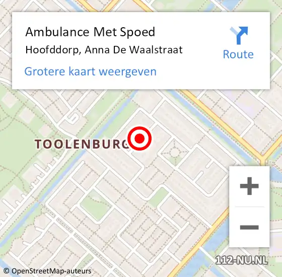 Locatie op kaart van de 112 melding: Ambulance Met Spoed Naar Hoofddorp, Anna De Waalstraat op 5 december 2017 16:28