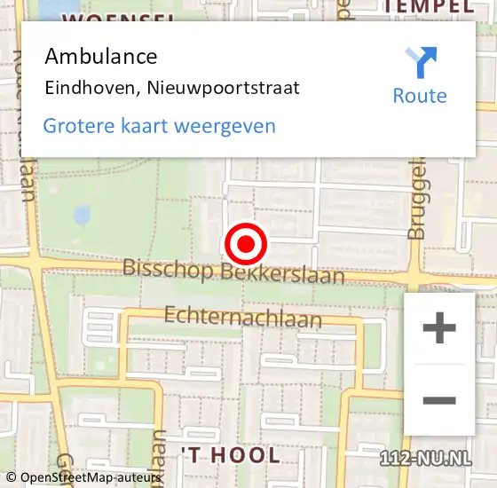 Locatie op kaart van de 112 melding: Ambulance Eindhoven, Nieuwpoortstraat op 5 december 2017 16:35