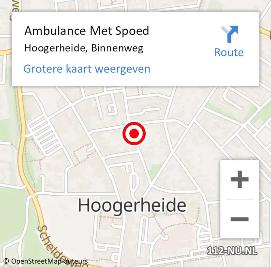 Locatie op kaart van de 112 melding: Ambulance Met Spoed Naar Hoogerheide, Binnenweg op 5 december 2017 16:59