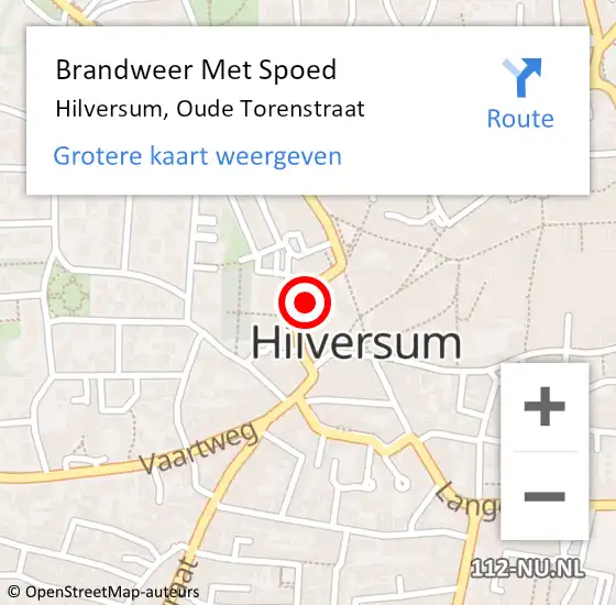 Locatie op kaart van de 112 melding: Brandweer Met Spoed Naar Hilversum, Oude Torenstraat op 5 december 2017 17:02