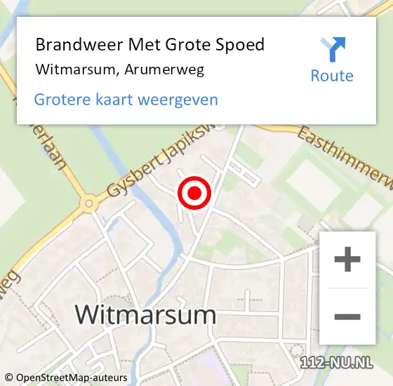 Locatie op kaart van de 112 melding: Brandweer Met Grote Spoed Naar Witmarsum, Arumerweg op 5 december 2017 17:20