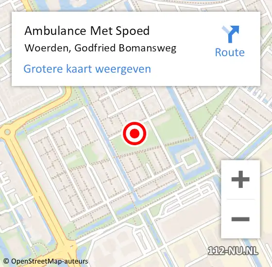 Locatie op kaart van de 112 melding: Ambulance Met Spoed Naar Woerden, Godfried Bomansweg op 5 december 2017 17:32