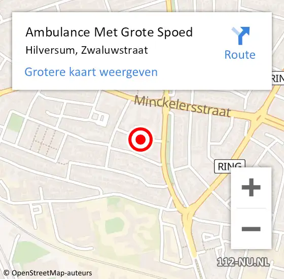 Locatie op kaart van de 112 melding: Ambulance Met Grote Spoed Naar Hilversum, Zwaluwstraat op 8 februari 2014 20:24