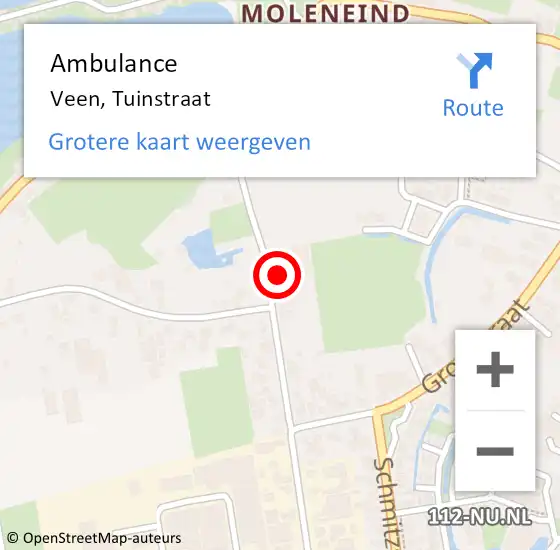 Locatie op kaart van de 112 melding: Ambulance Veen, Tuinstraat op 5 december 2017 18:15