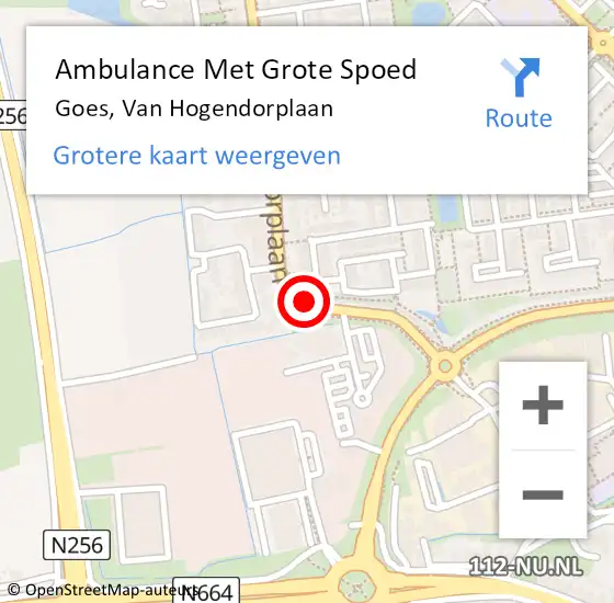 Locatie op kaart van de 112 melding: Ambulance Met Grote Spoed Naar Goes, Van Hogendorplaan op 5 december 2017 18:16