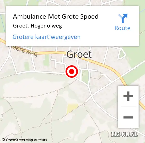 Locatie op kaart van de 112 melding: Ambulance Met Grote Spoed Naar Groet, Hogenolweg op 5 december 2017 19:04
