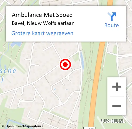 Locatie op kaart van de 112 melding: Ambulance Met Spoed Naar Bavel, Nieuw Wolfslaarlaan op 5 december 2017 21:01