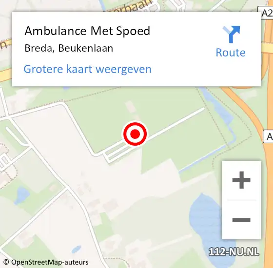 Locatie op kaart van de 112 melding: Ambulance Met Spoed Naar Breda, Beukenlaan op 5 december 2017 22:25