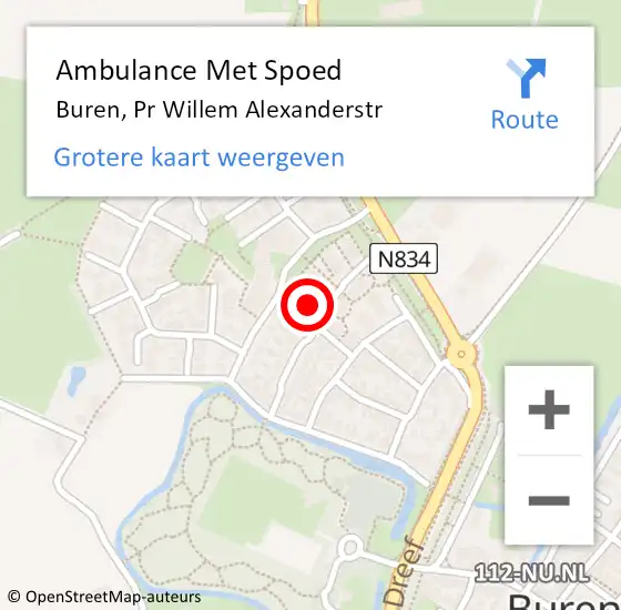 Locatie op kaart van de 112 melding: Ambulance Met Spoed Naar Buren, Pr Willem Alexanderstr op 6 december 2017 04:20