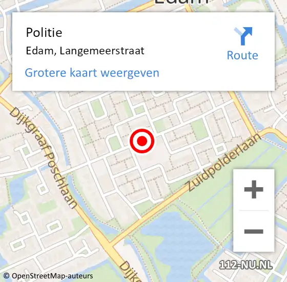 Locatie op kaart van de 112 melding: Politie Edam, Langemeerstraat op 6 december 2017 06:42