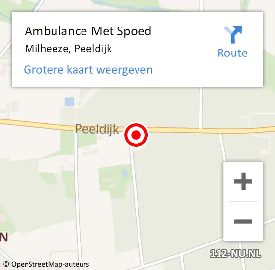 Locatie op kaart van de 112 melding: Ambulance Met Spoed Naar Milheeze, Peeldijk op 6 december 2017 07:15