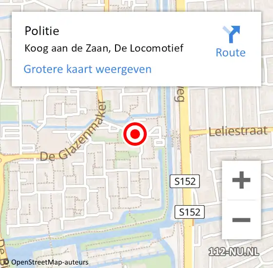 Locatie op kaart van de 112 melding: Politie Koog aan de Zaan, De Locomotief op 6 december 2017 08:23