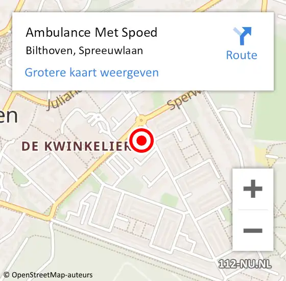 Locatie op kaart van de 112 melding: Ambulance Met Spoed Naar Bilthoven, Spreeuwlaan op 6 december 2017 09:23