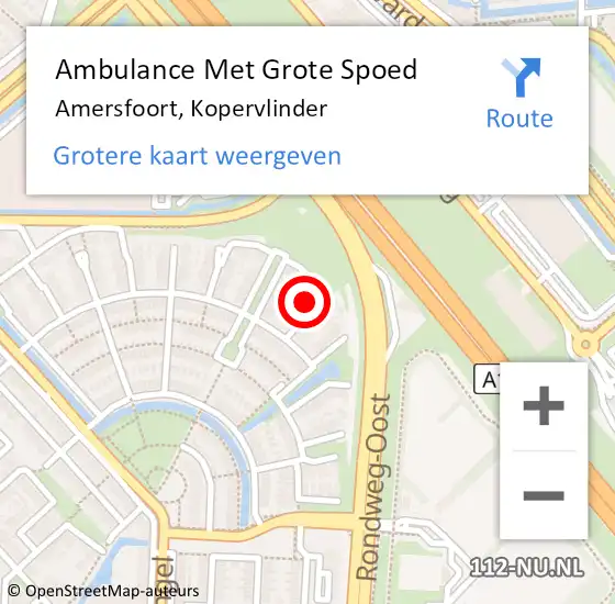 Locatie op kaart van de 112 melding: Ambulance Met Grote Spoed Naar Amersfoort, Kopervlinder op 6 december 2017 10:40