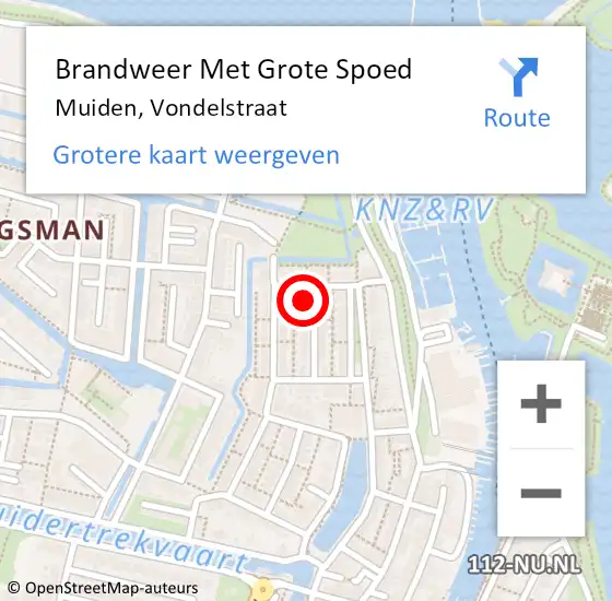 Locatie op kaart van de 112 melding: Brandweer Met Grote Spoed Naar Muiden, Vondelstraat op 6 december 2017 12:33