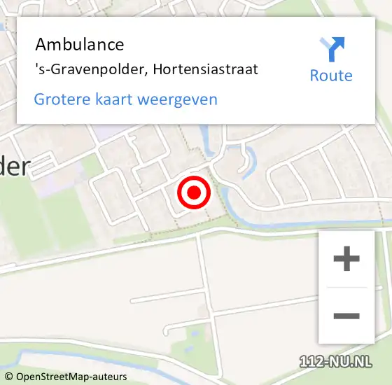 Locatie op kaart van de 112 melding: Ambulance 's-Gravenpolder, Hortensiastraat op 6 december 2017 12:35