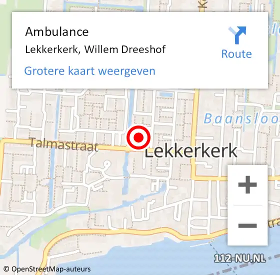 Locatie op kaart van de 112 melding: Ambulance Lekkerkerk, Willem Dreeshof op 6 december 2017 12:47