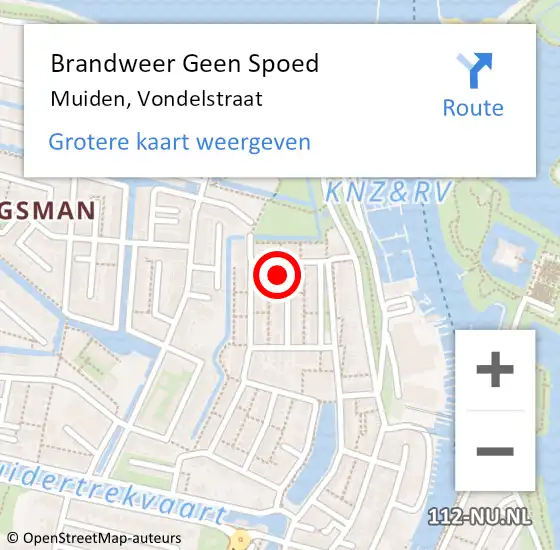 Locatie op kaart van de 112 melding: Brandweer Geen Spoed Naar Muiden, Vondelstraat op 6 december 2017 13:28