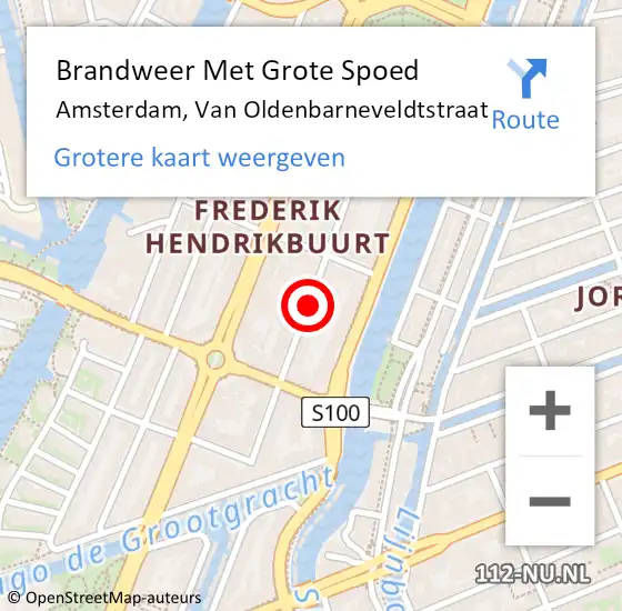 Locatie op kaart van de 112 melding: Brandweer Met Grote Spoed Naar Amsterdam, Van Oldenbarneveldtstraat op 6 december 2017 13:47