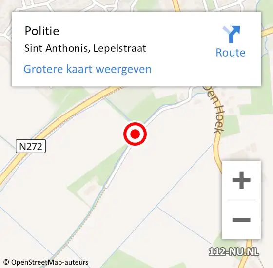 Locatie op kaart van de 112 melding: Politie Sint Anthonis, Lepelstraat op 6 december 2017 13:55