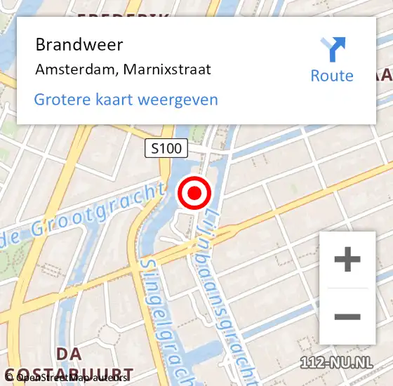 Locatie op kaart van de 112 melding: Brandweer Amsterdam, Marnixstraat op 6 december 2017 14:20