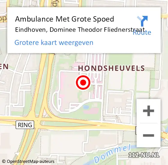 Locatie op kaart van de 112 melding: Ambulance Met Grote Spoed Naar Eindhoven, Dominee Theodor Fliednerstraat op 6 december 2017 15:25