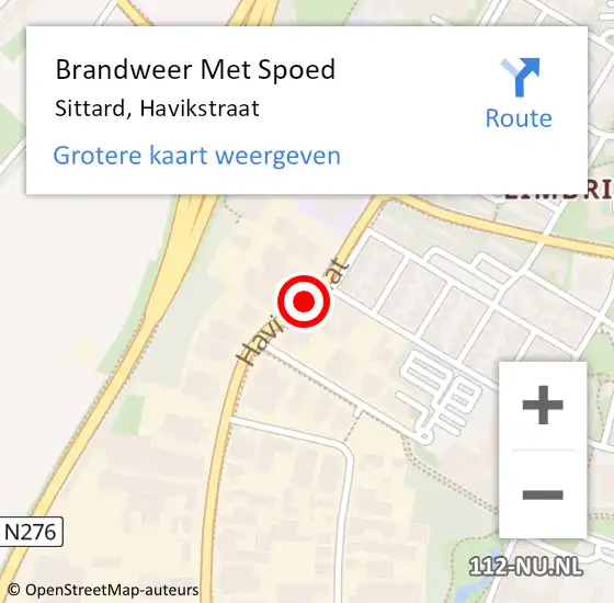 Locatie op kaart van de 112 melding: Brandweer Met Spoed Naar Sittard, Havikstraat op 6 december 2017 18:07