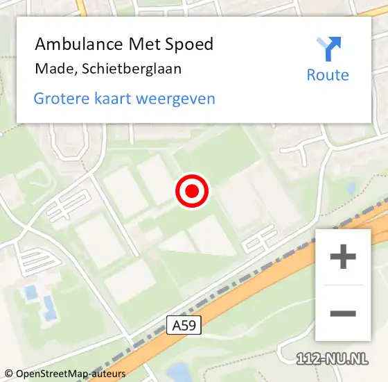 Locatie op kaart van de 112 melding: Ambulance Met Spoed Naar Made, Schietberglaan op 6 december 2017 21:17