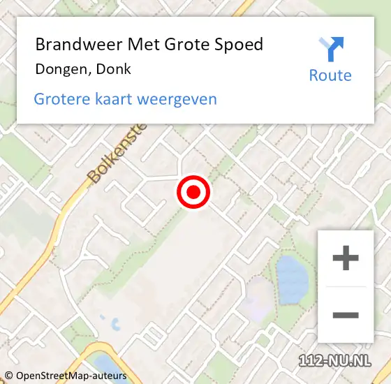 Locatie op kaart van de 112 melding: Brandweer Met Grote Spoed Naar Dongen, Donk op 6 december 2017 22:27