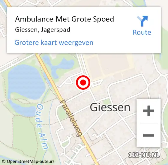 Locatie op kaart van de 112 melding: Ambulance Met Grote Spoed Naar Giessen, Jagerspad op 6 december 2017 23:22