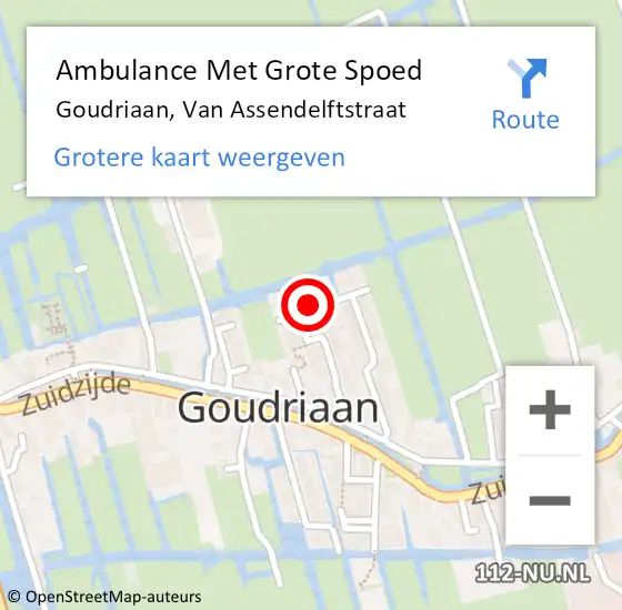 Locatie op kaart van de 112 melding: Ambulance Met Grote Spoed Naar Goudriaan, Van Assendelftstraat op 7 december 2017 01:03