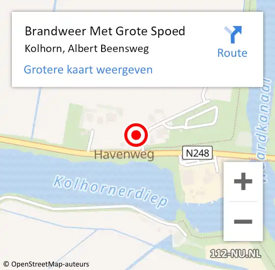 Locatie op kaart van de 112 melding: Brandweer Met Grote Spoed Naar Kolhorn, Albert Beensweg op 7 december 2017 01:07