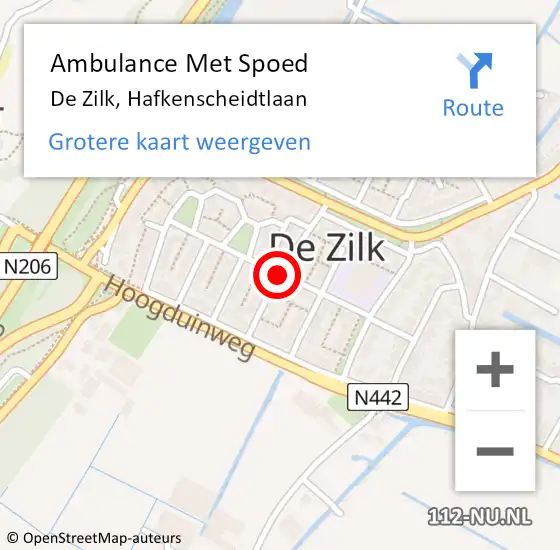 Locatie op kaart van de 112 melding: Ambulance Met Spoed Naar De Zilk, Hafkenscheidtlaan op 7 december 2017 05:17