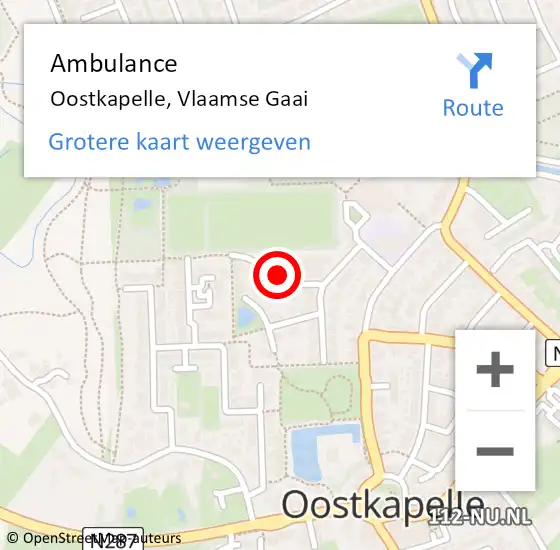 Locatie op kaart van de 112 melding: Ambulance Oostkapelle, Vlaamse Gaai op 7 december 2017 08:32