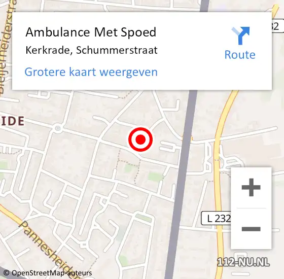 Locatie op kaart van de 112 melding: Ambulance Met Spoed Naar Kerkrade, Schummerstraat op 9 februari 2014 00:04