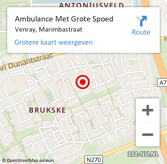 Locatie op kaart van de 112 melding: Ambulance Met Grote Spoed Naar Venray, Marimbastraat op 7 december 2017 09:03