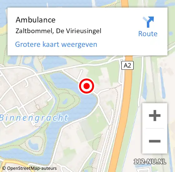 Locatie op kaart van de 112 melding: Ambulance Zaltbommel, De Virieusingel op 7 december 2017 09:41