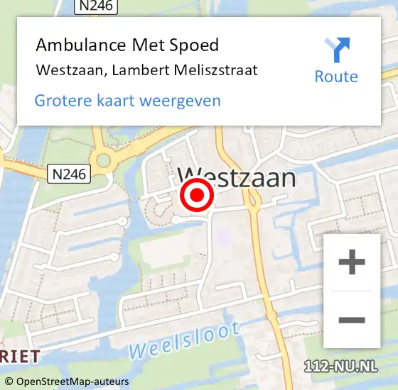 Locatie op kaart van de 112 melding: Ambulance Met Spoed Naar Westzaan, Lambert Meliszstraat op 7 december 2017 09:42