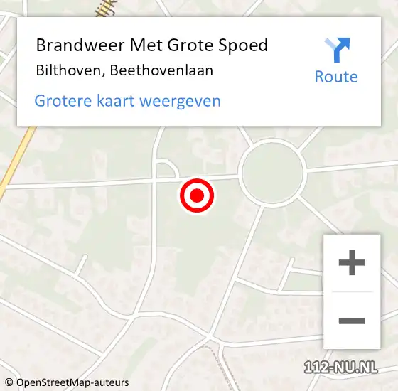 Locatie op kaart van de 112 melding: Brandweer Met Grote Spoed Naar Bilthoven, Beethovenlaan op 7 december 2017 10:44