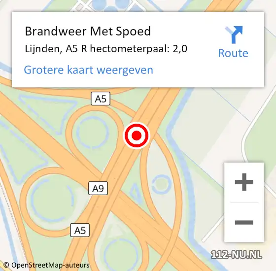 Locatie op kaart van de 112 melding: Brandweer Met Spoed Naar Lijnden, A5 R hectometerpaal: 2,0 op 7 december 2017 12:11