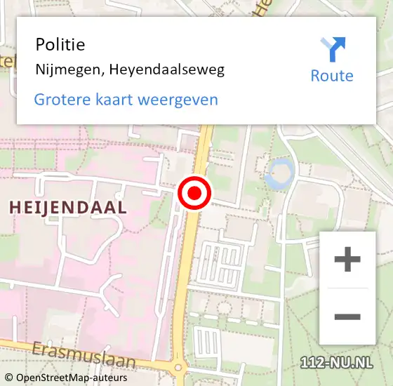 Locatie op kaart van de 112 melding: Politie Nijmegen, Heyendaalseweg op 7 december 2017 12:27