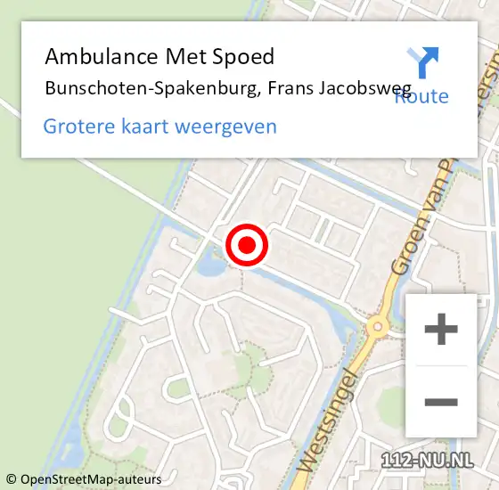 Locatie op kaart van de 112 melding: Ambulance Met Spoed Naar Bunschoten-Spakenburg, Frans Jacobsweg op 7 december 2017 12:30